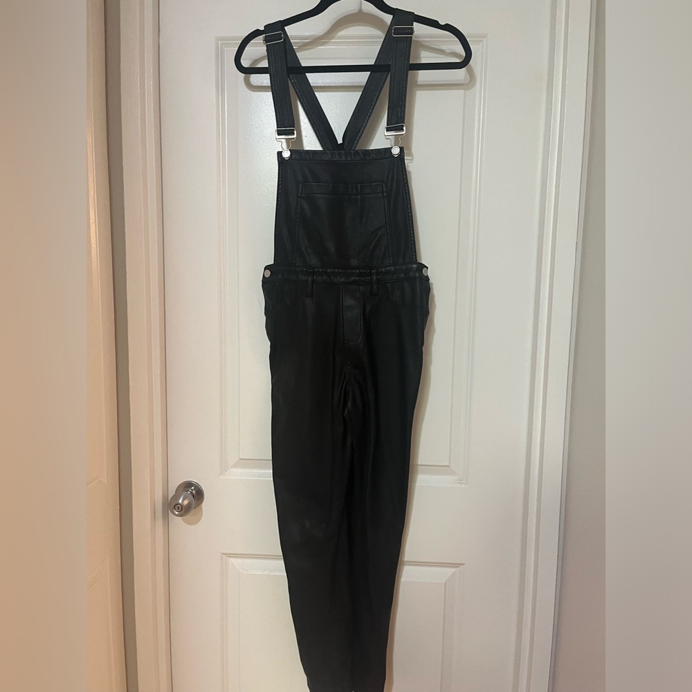 Blank NYC Black Faux Leather Overalls